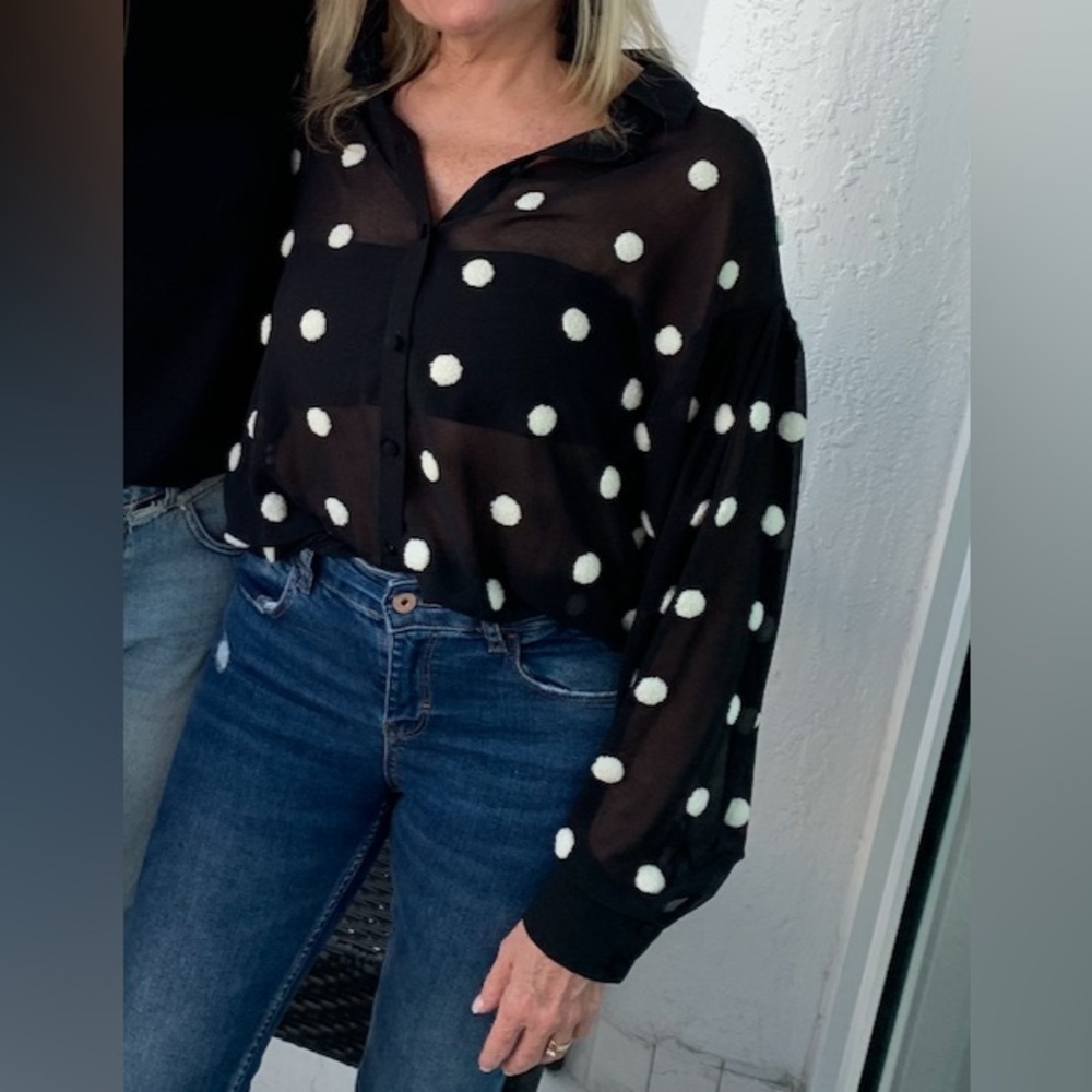 Zara Black and White Oversized Polka Dot Blouse